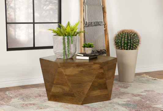 Zalika Hexagonal Solid Mango Wood Coffee Table – Natural Finish