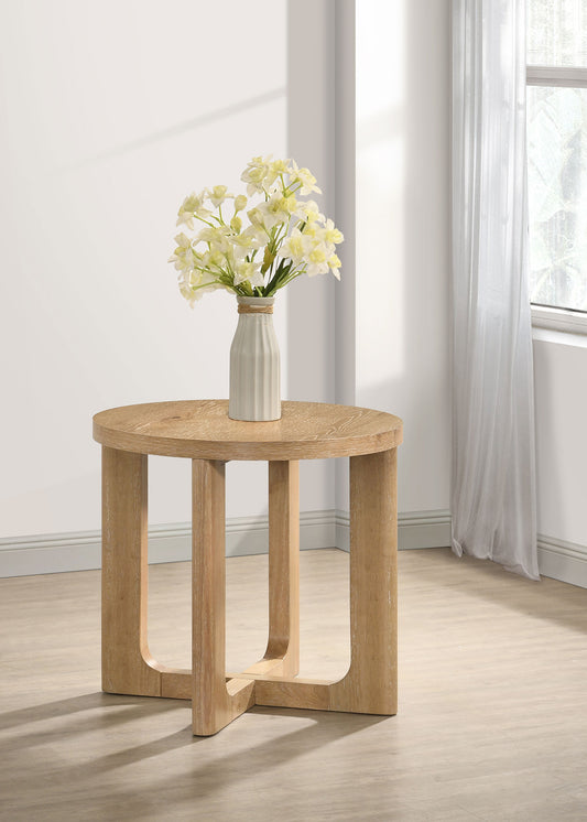 Orvane Round Sculptural Wood End Table Light Oak