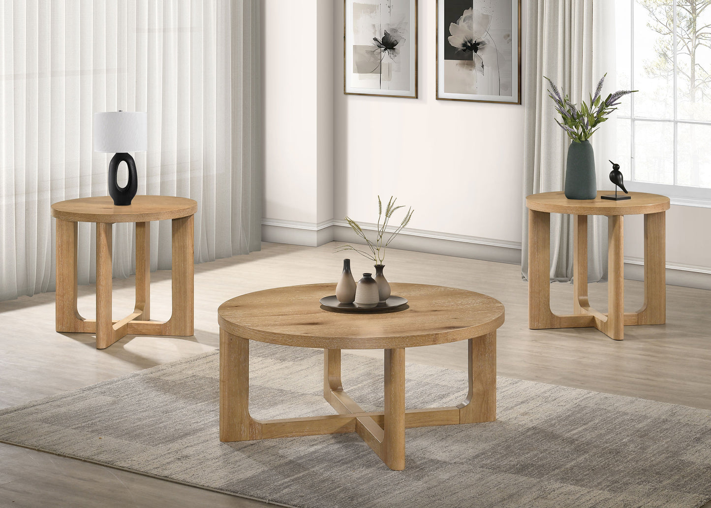 Orvane Round Sculptural Wood End Table Light Oak