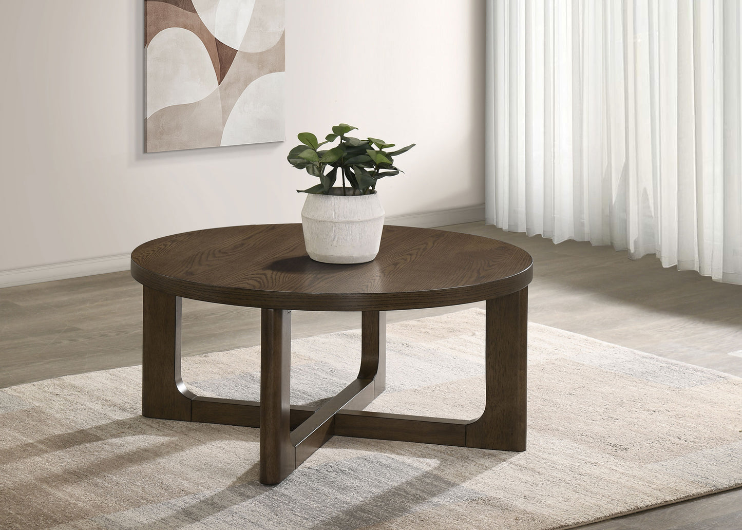 Orvane Round Sculptural Wood Coffee Table Brown