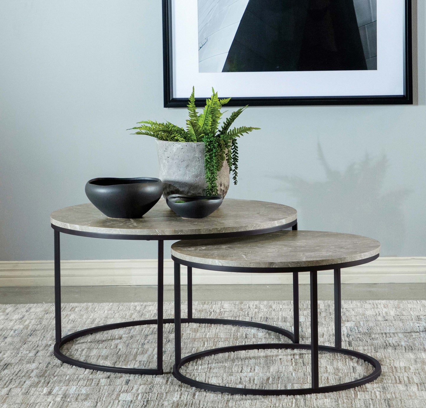 Lainey Round Faux Marble 2-Piece Nesting Coffee Table – Grey