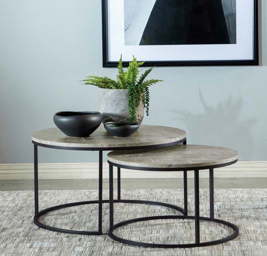 Lainey Round Faux Marble 2-Piece Nesting Coffee Table – Grey