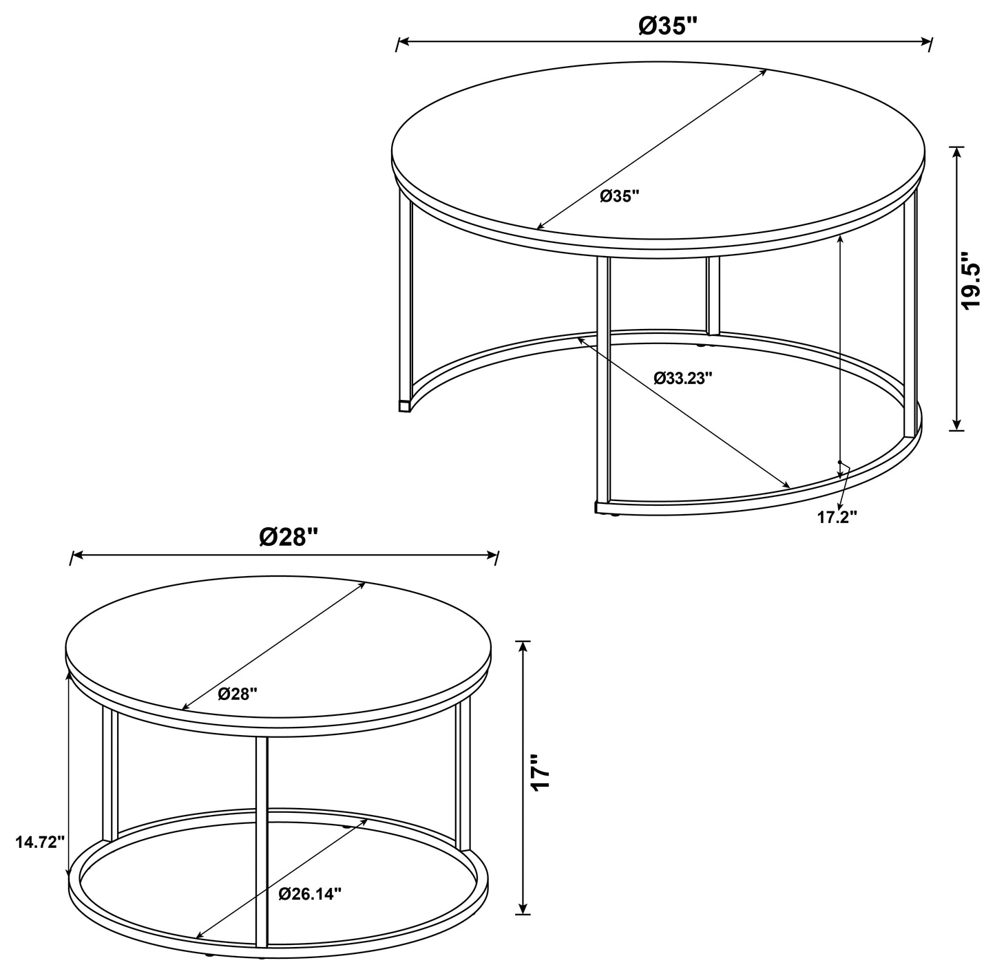 Lainey Round Faux Marble 2-Piece Nesting Coffee Table – Grey