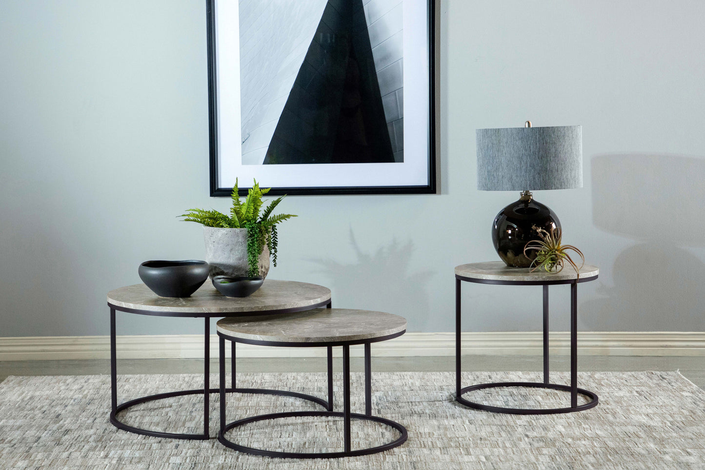 Lainey Round Faux Marble 2-Piece Nesting Coffee Table – Grey