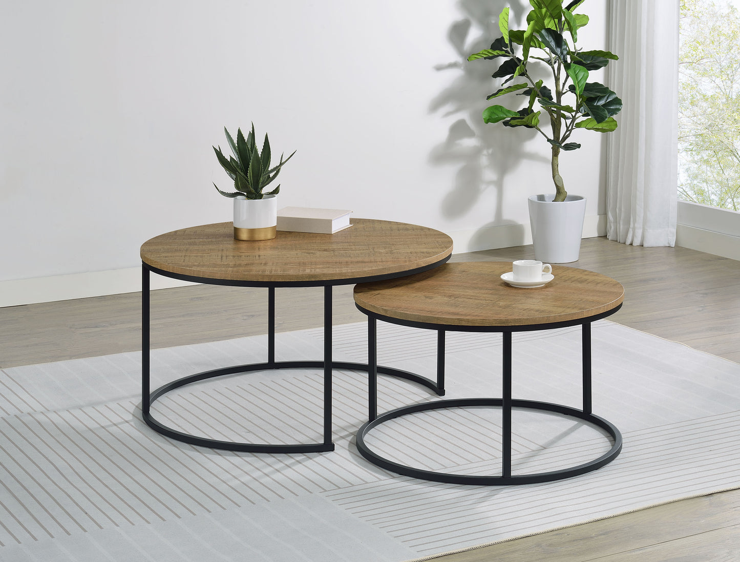 Lainey Modern Round Nesting Coffee Table Set in Mango