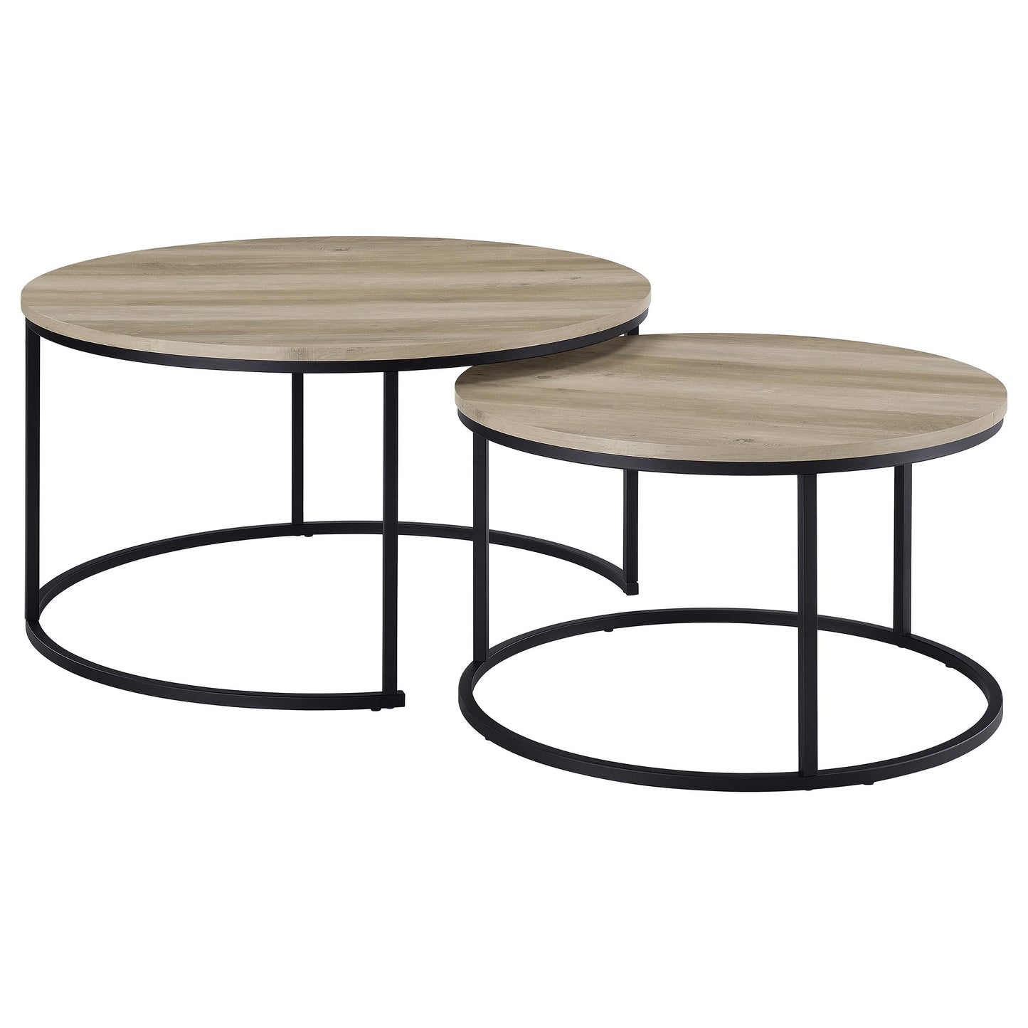 Lainey Rustic Round Nesting Coffee Table Set – Distressed Pine