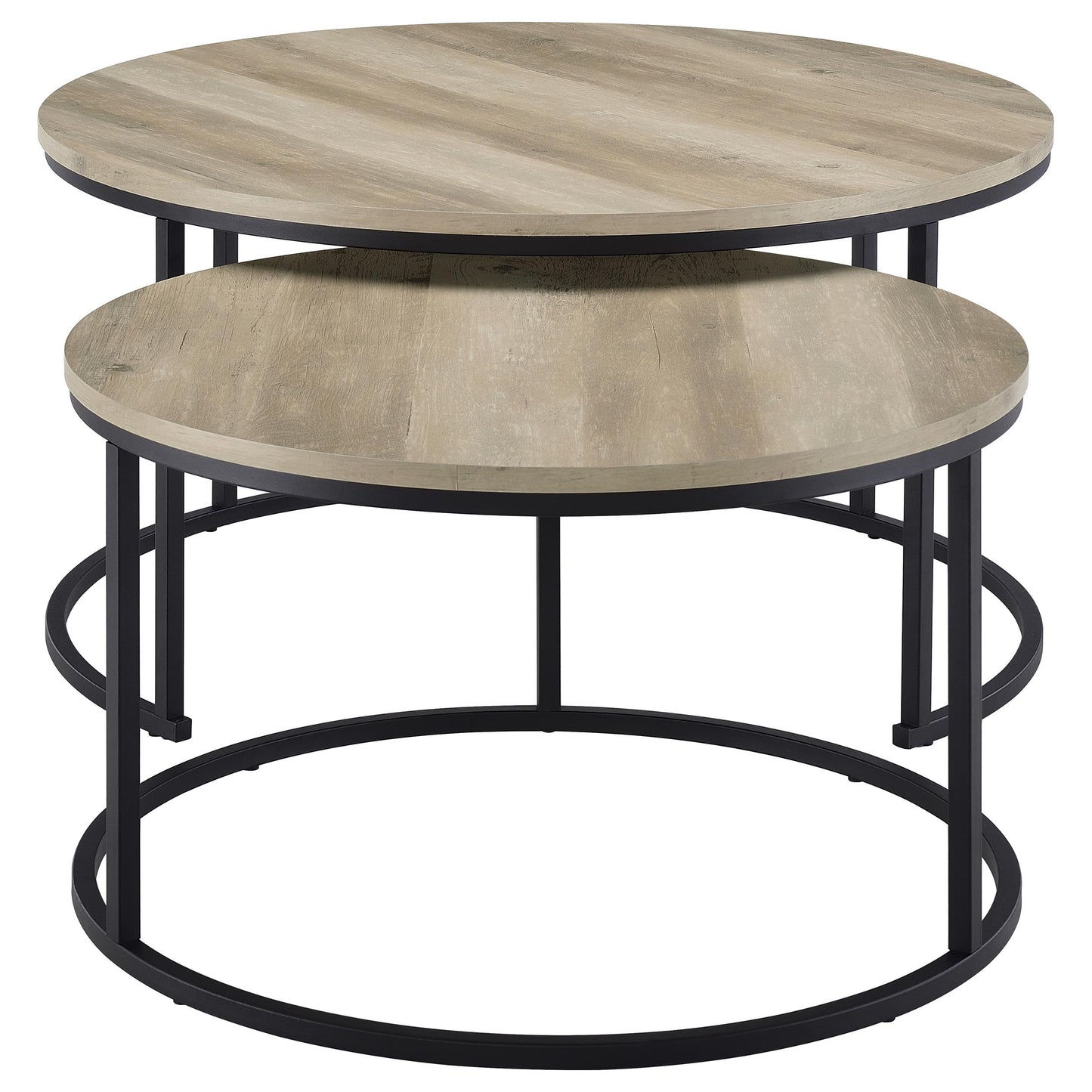 Lainey Rustic Round Nesting Coffee Table Set – Distressed Pine