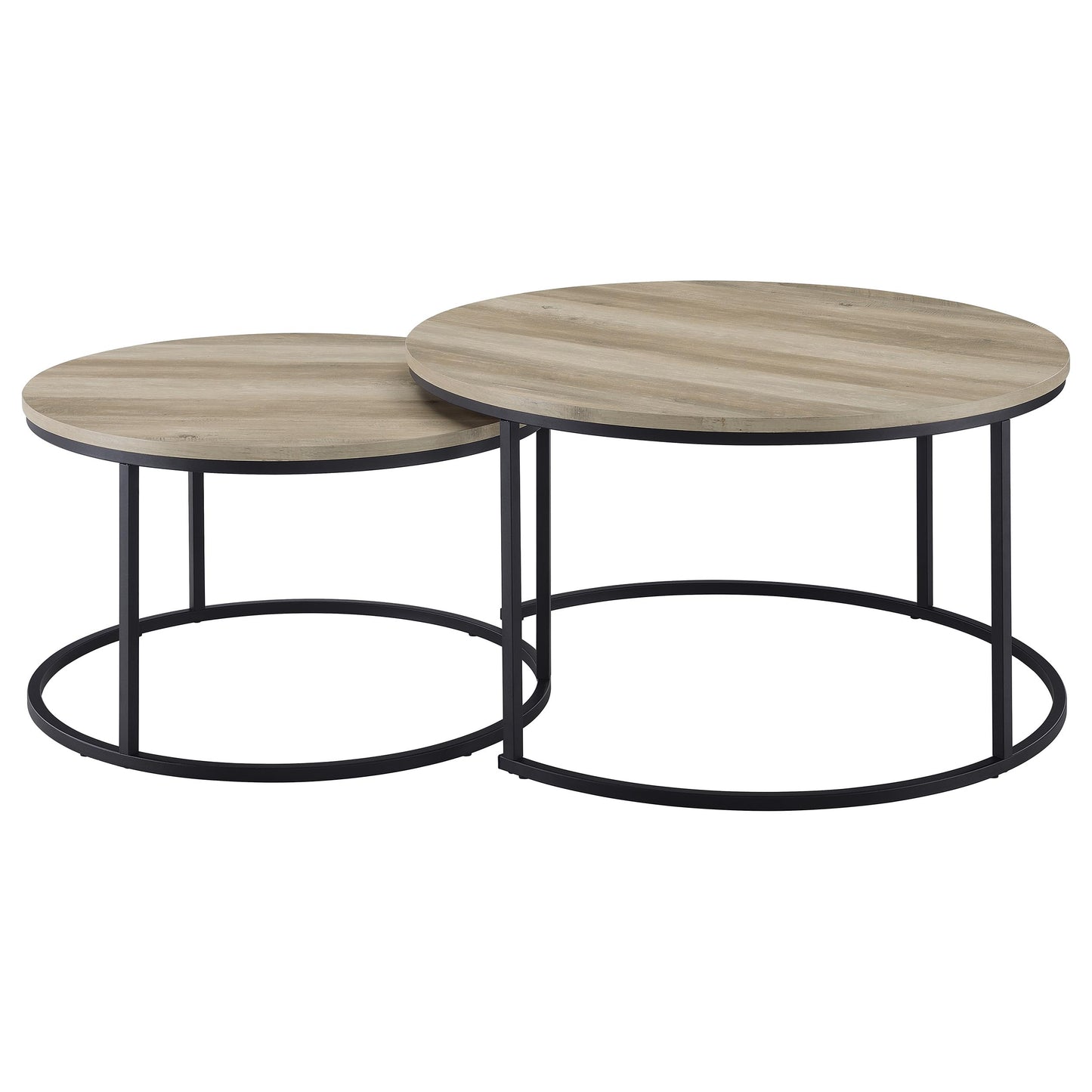 Lainey Rustic Round Nesting Coffee Table Set – Distressed Pine