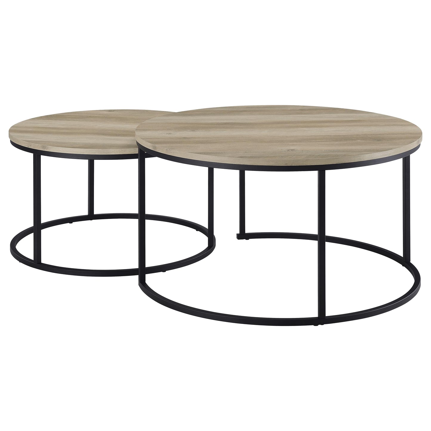 Lainey Rustic Round Nesting Coffee Table Set – Distressed Pine