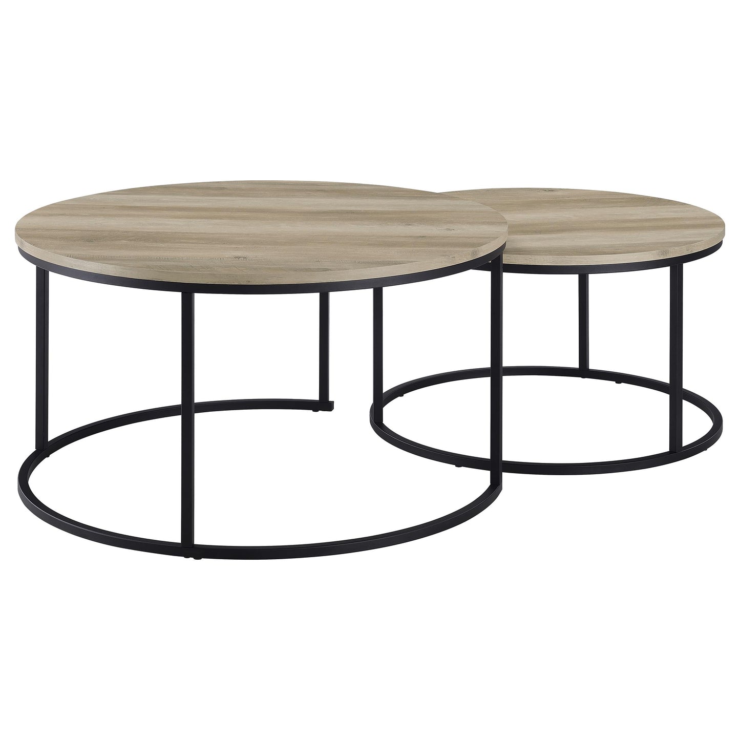 Lainey Rustic Round Nesting Coffee Table Set – Distressed Pine