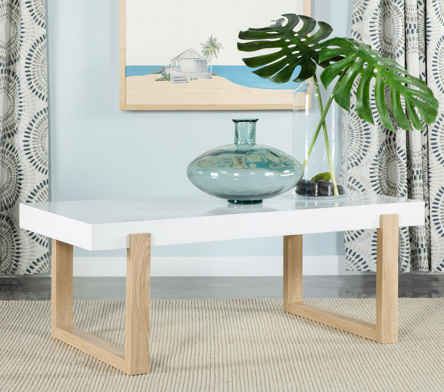 Pala White Gloss & Natural Rectangular Coffee Table