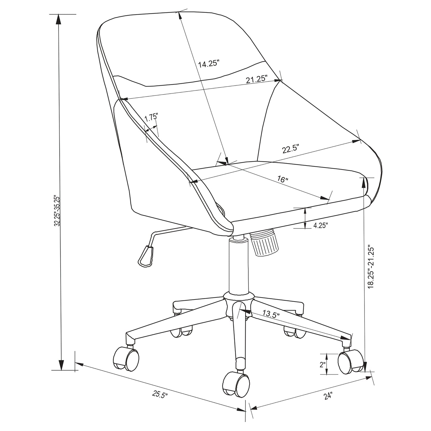 Lennox Upholstered Adjustable Office Chair Brown