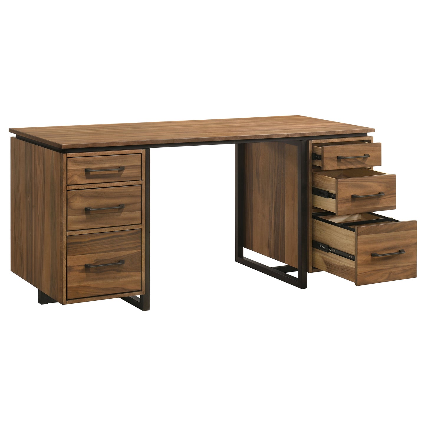 Marivon 6-Drawer Double Pedestal File Computer Desk Walnut & Black