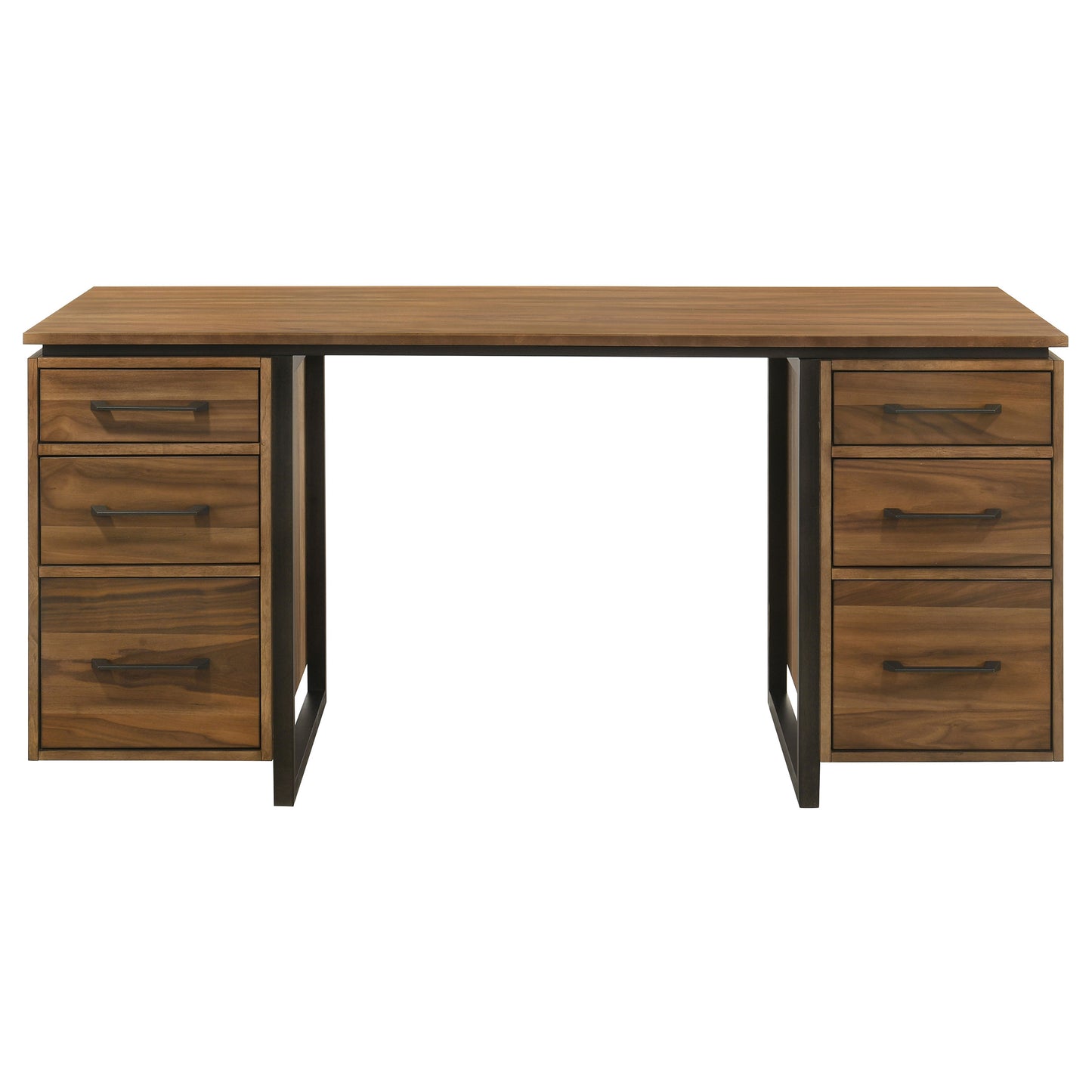 Marivon 6-Drawer Double Pedestal File Computer Desk Walnut & Black
