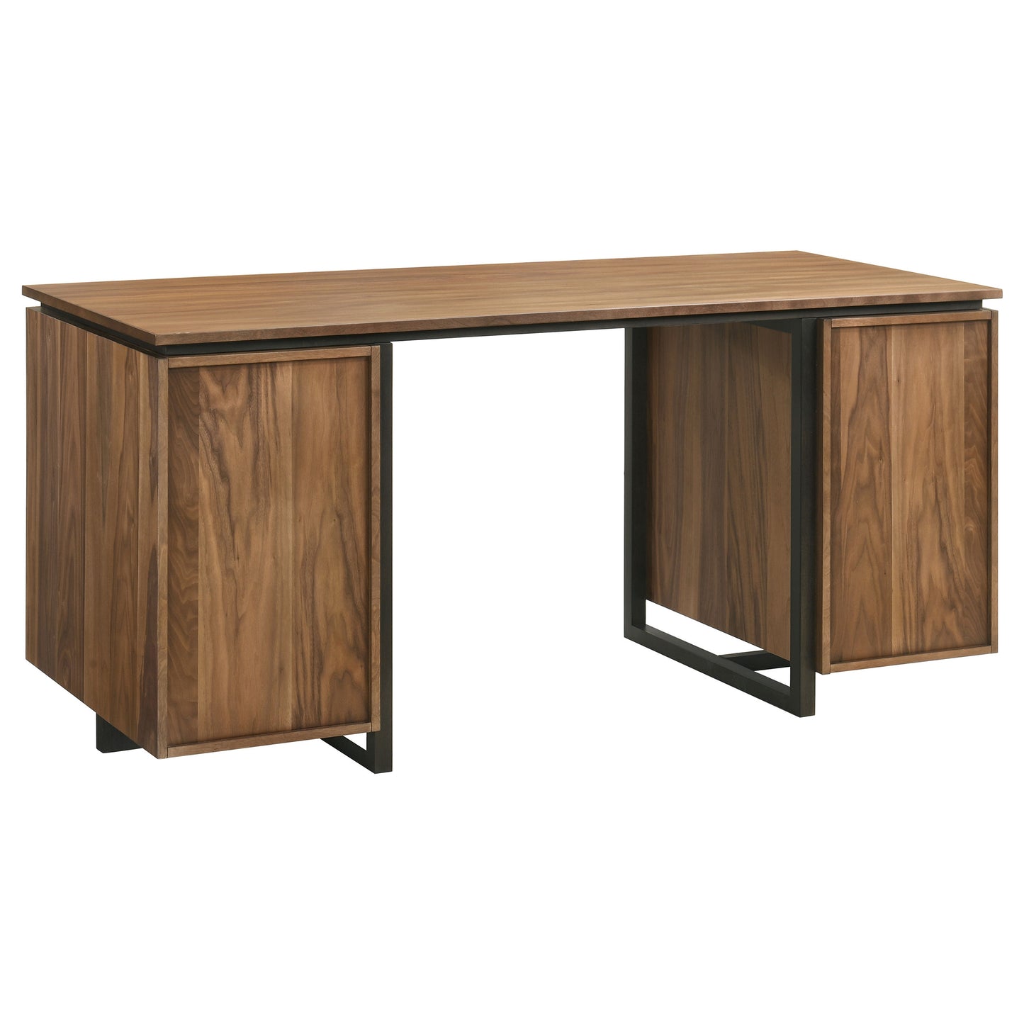 Marivon 6-Drawer Double Pedestal File Computer Desk Walnut & Black