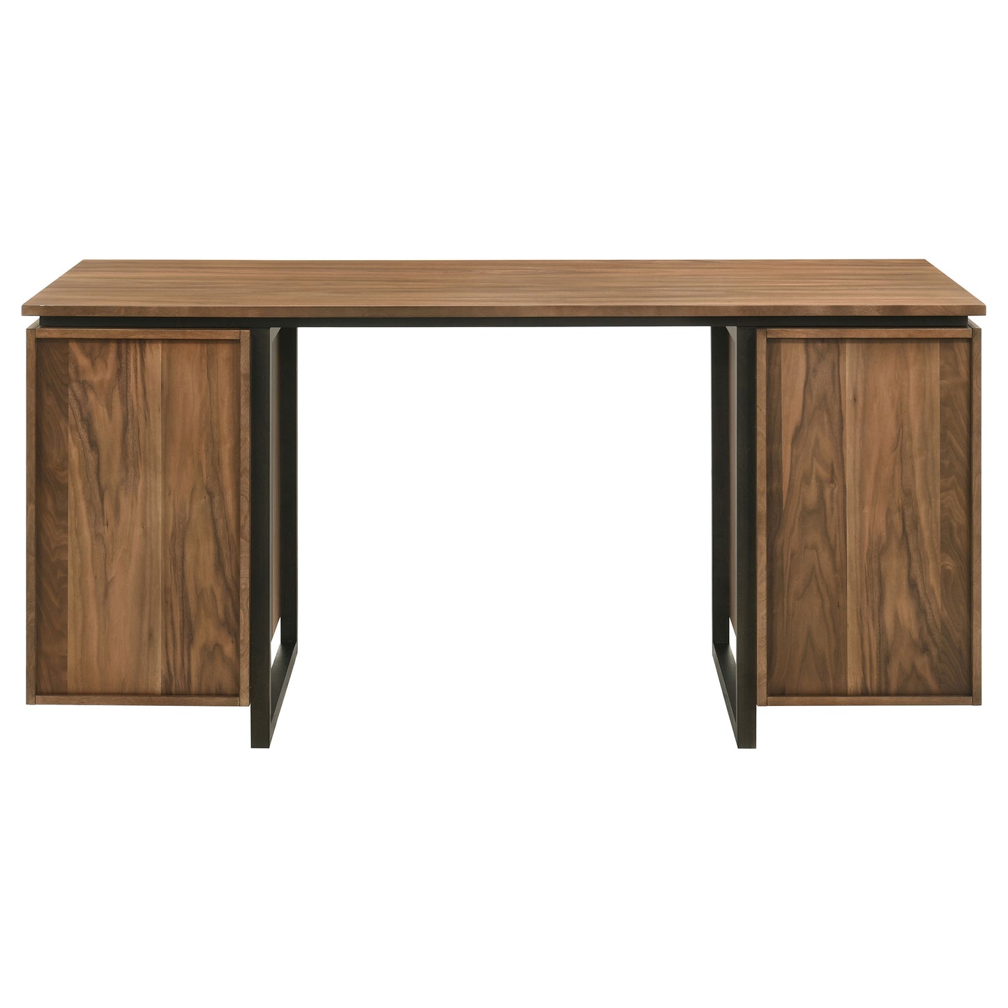 Marivon 6-Drawer Double Pedestal File Computer Desk Walnut & Black