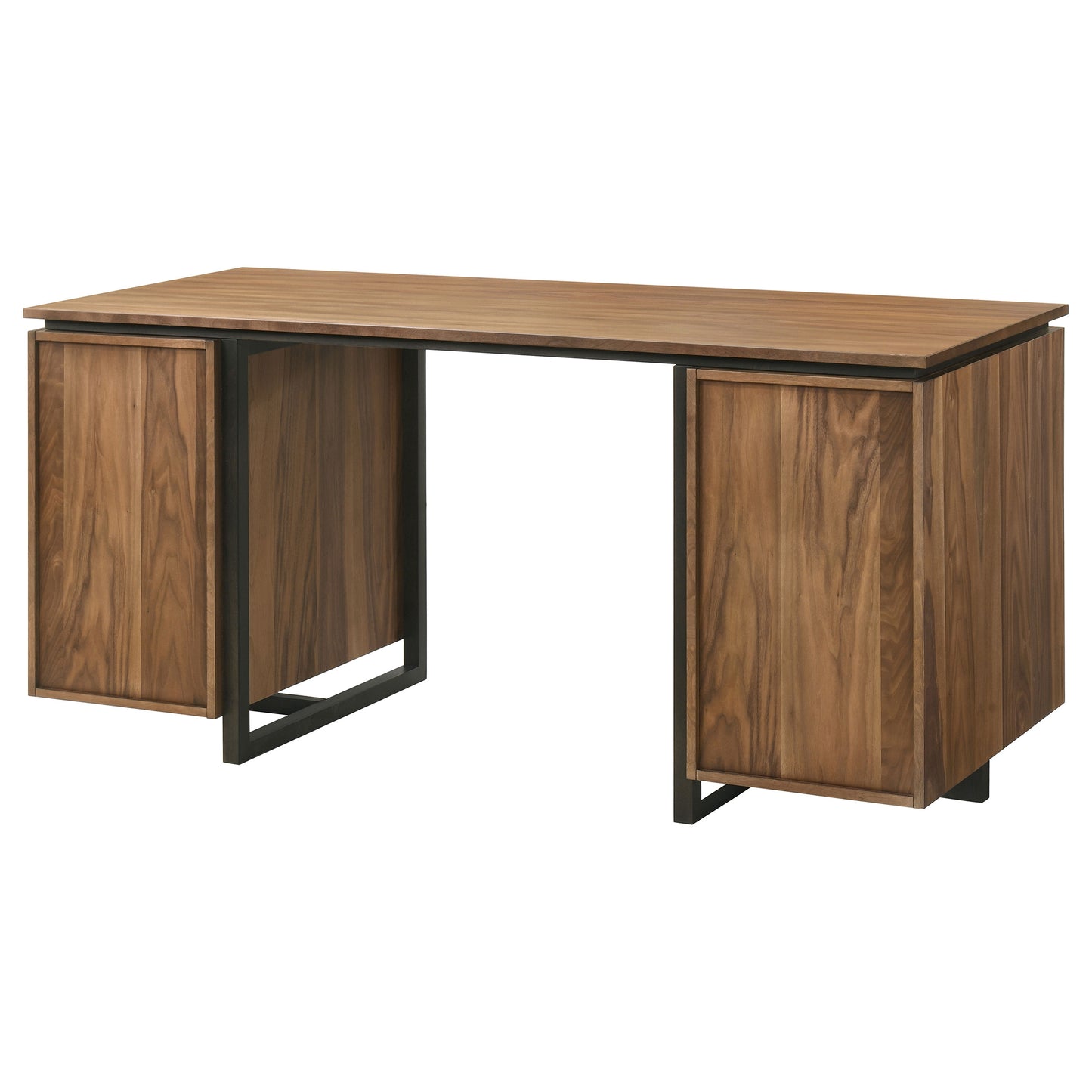 Marivon 6-Drawer Double Pedestal File Computer Desk Walnut & Black