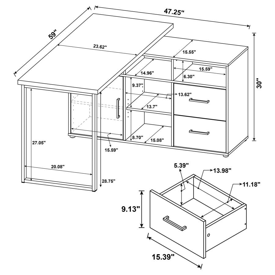 Hertford 59-Inch L-Shaped Computer Desk in Grey Driftwood