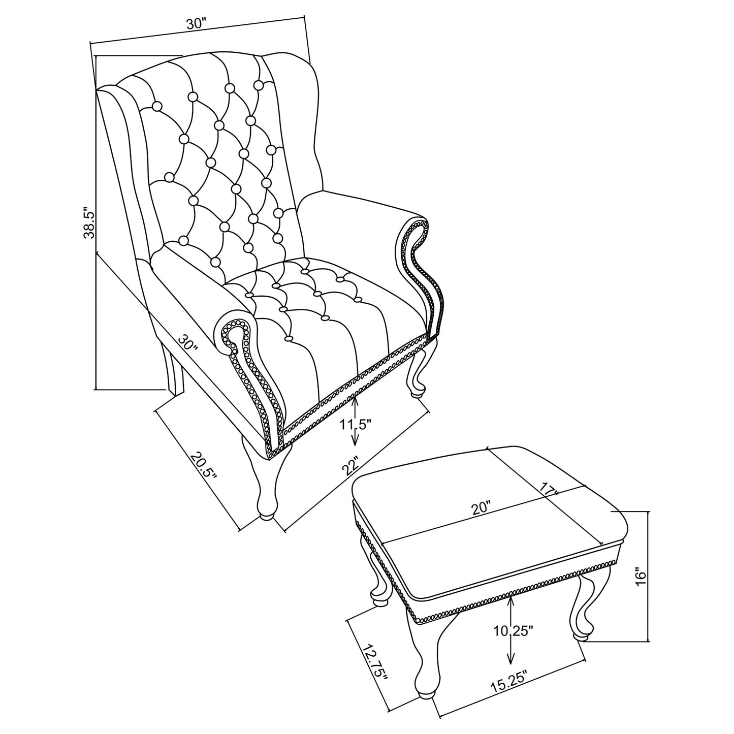 Harrington Sculpted Wing Lounge Set – Jet Black
