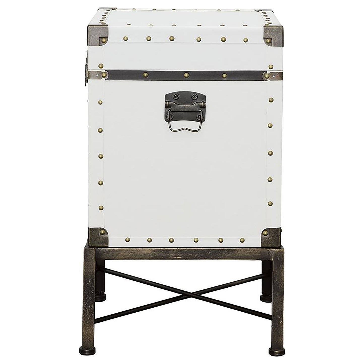 Elvara Upholstered Storage Trunk Side Table White with Brass Accents
