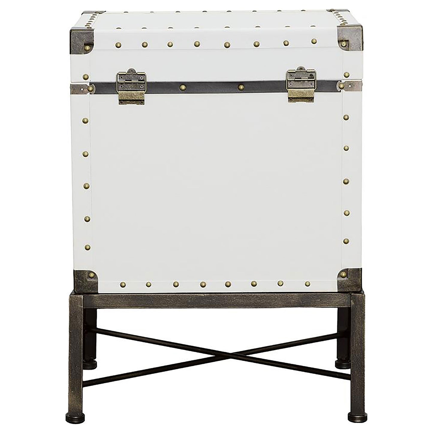 Elvara Upholstered Storage Trunk Side Table White with Brass Accents