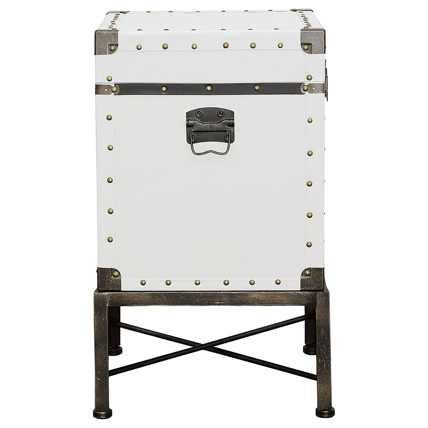 Elvara Upholstered Storage Trunk Side Table White with Brass Accents