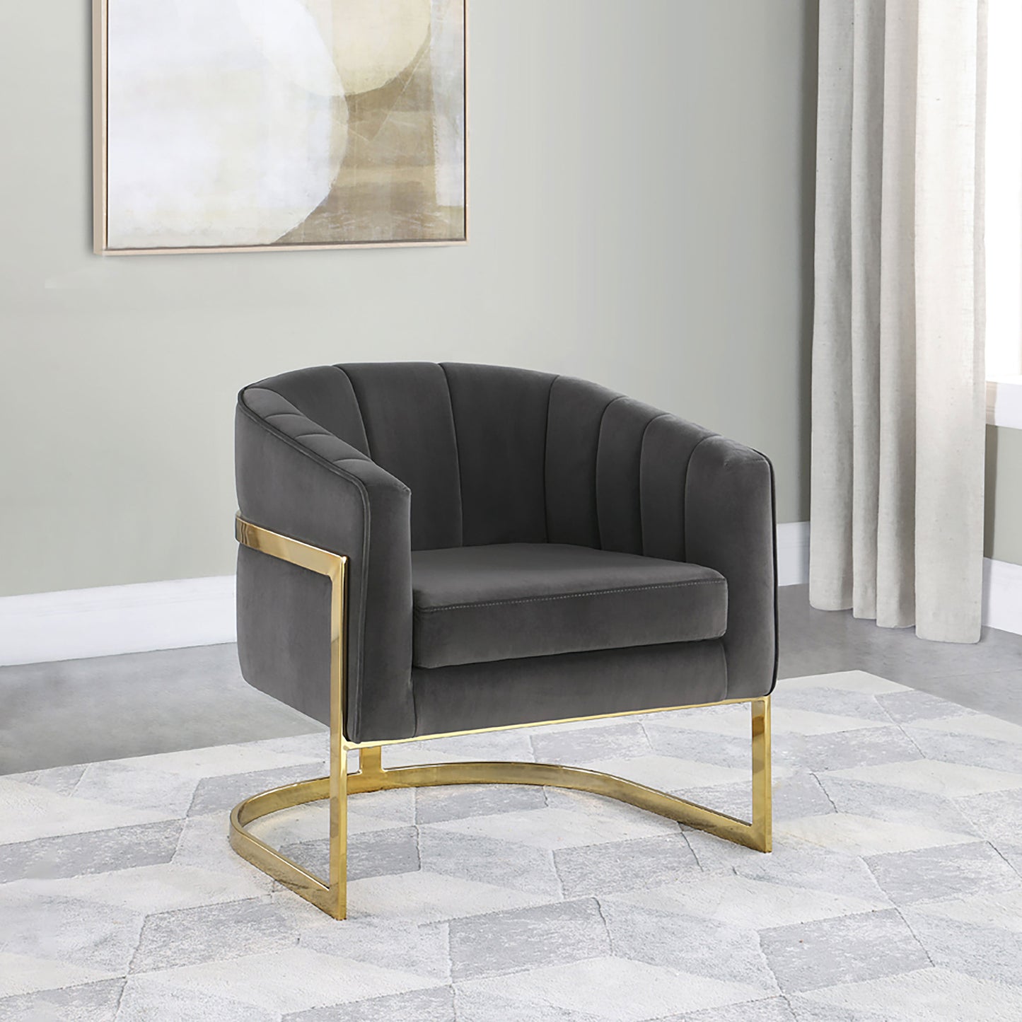 Velmira Upholstered Barrel Accent Chair Dark Grey with Gold Base