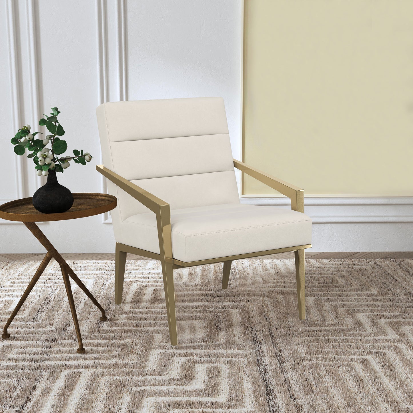 Lunara Upholstered Accent Chair Cream with Gold Metal Frame