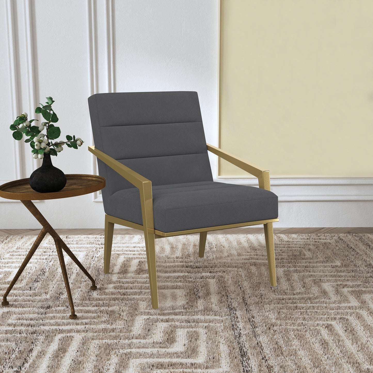 Lunara Upholstered Accent Chair Dark Grey with Gold Metal Frame