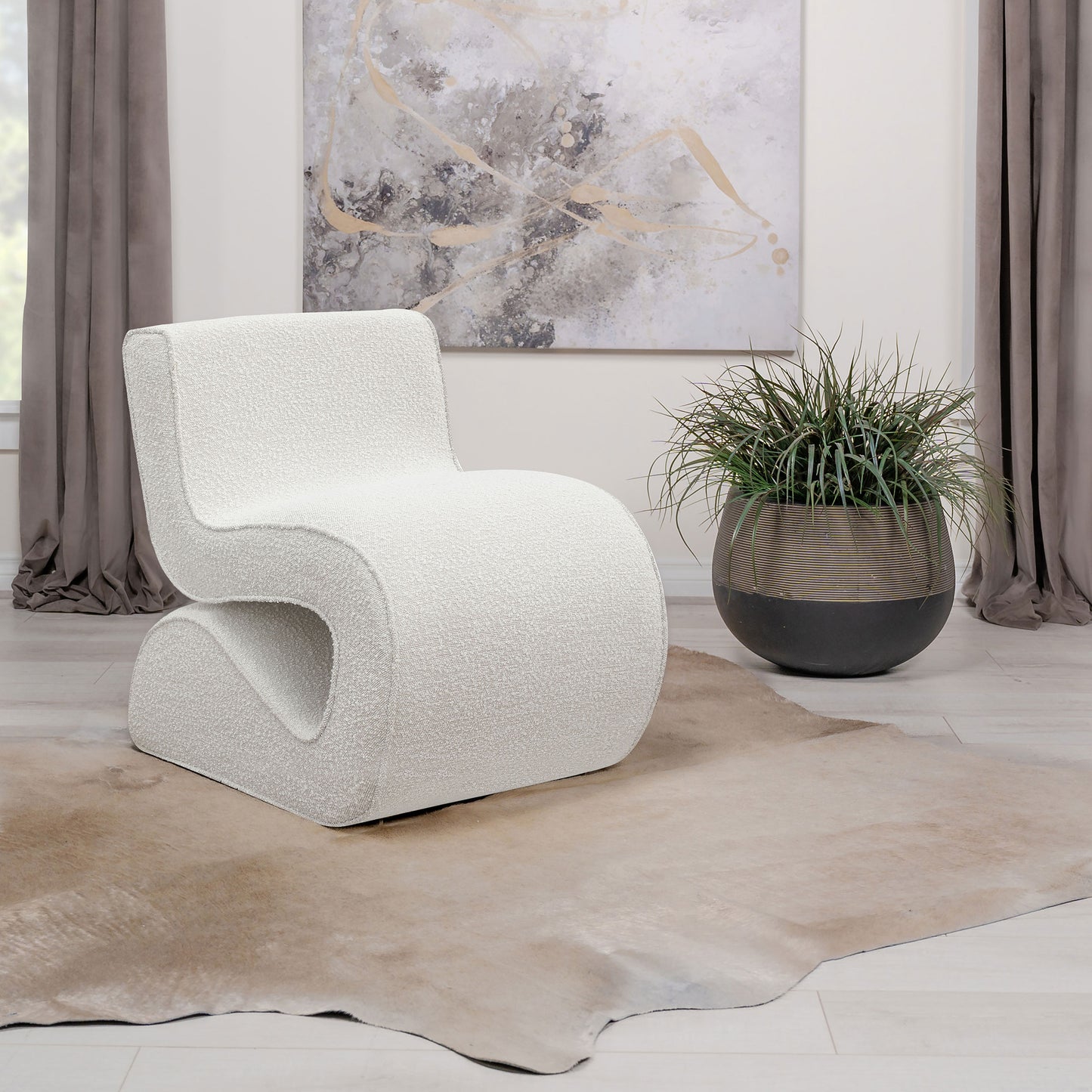 Ronea Bouclé Upholstered Armless Curved Chair – Cream