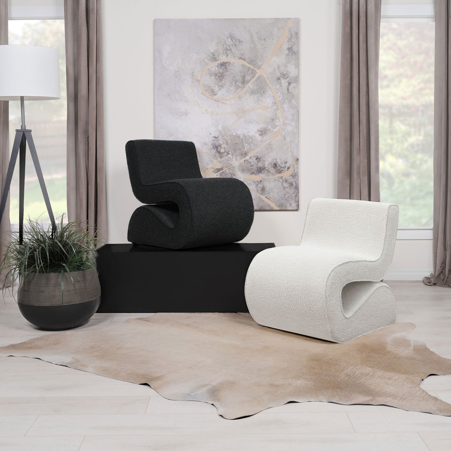 Ronea Bouclé Upholstered Armless Curved Chair – Cream