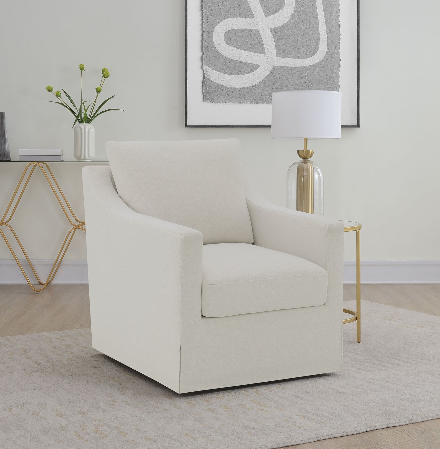 Winter Sloped-Arm Swivel Chair – Beige