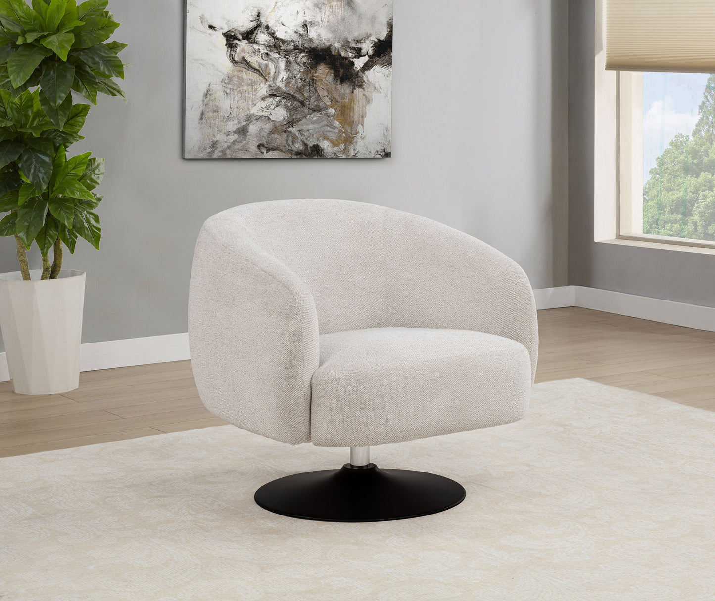 Dave Upholstered Barrel-Back Swivel Club Chair – Beige