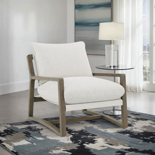 Geneva Plush Wood-Arm Chair – Sand