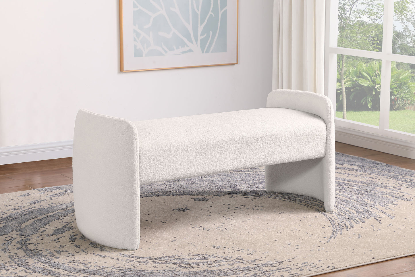 Calix Modern Curved Bench – Ivory Bouclé