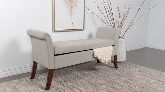 Farrah Velvet Upholstered Rolled Arm Storage Bench – Beige