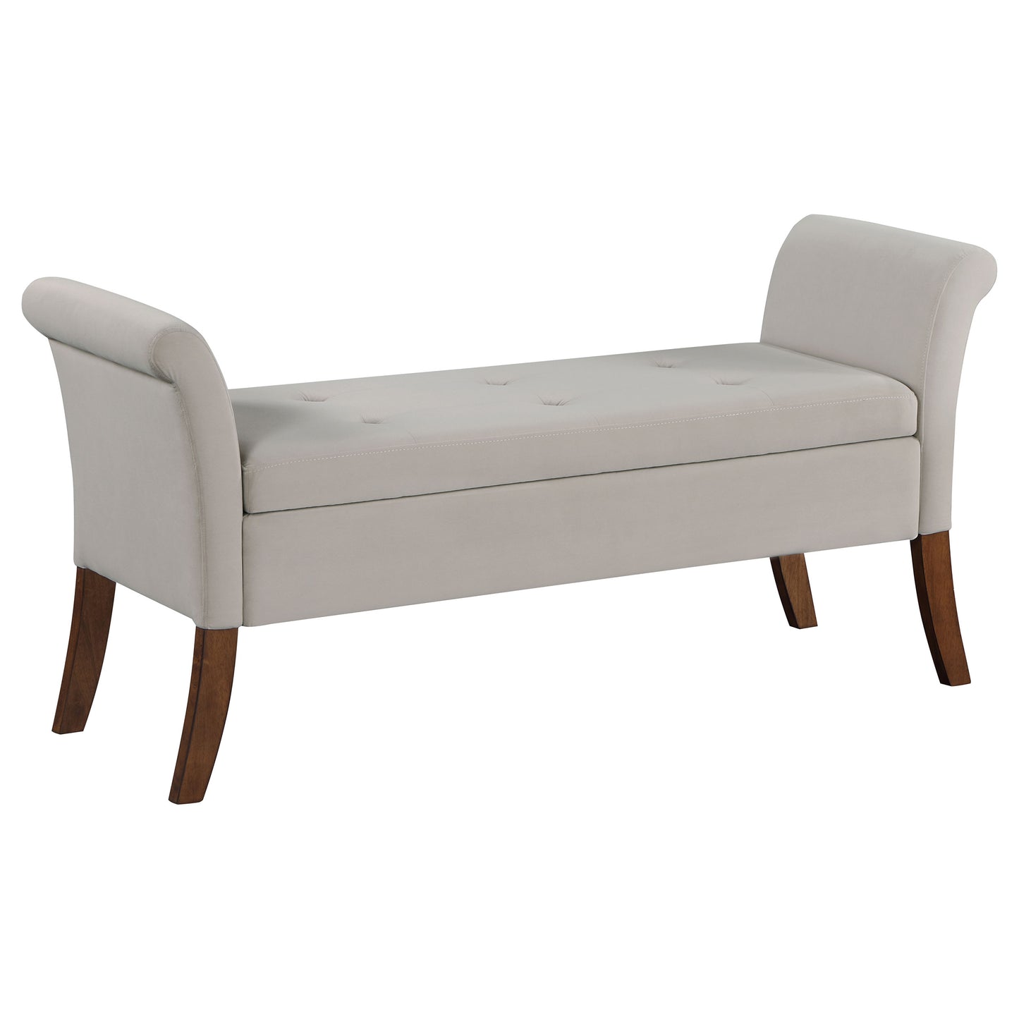 Farrah Velvet Upholstered Rolled Arm Storage Bench – Beige