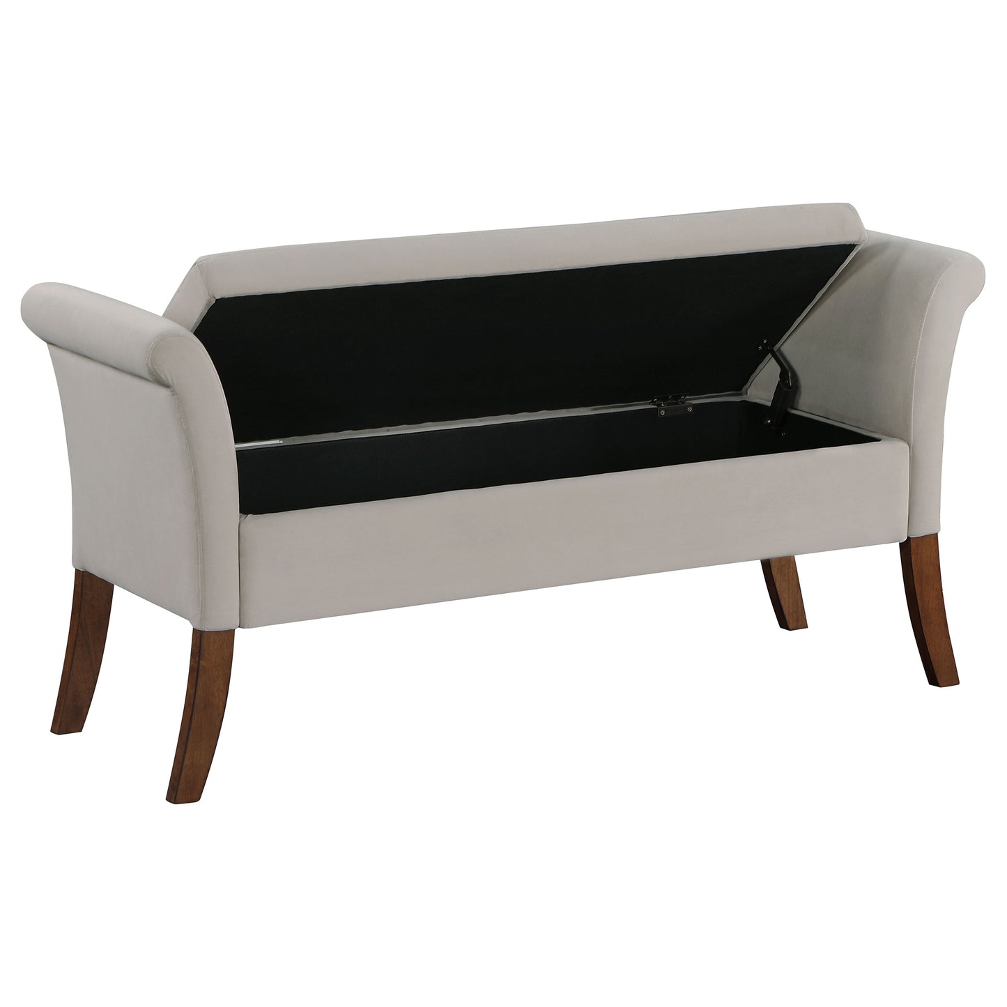 Farrah Velvet Upholstered Rolled Arm Storage Bench – Beige
