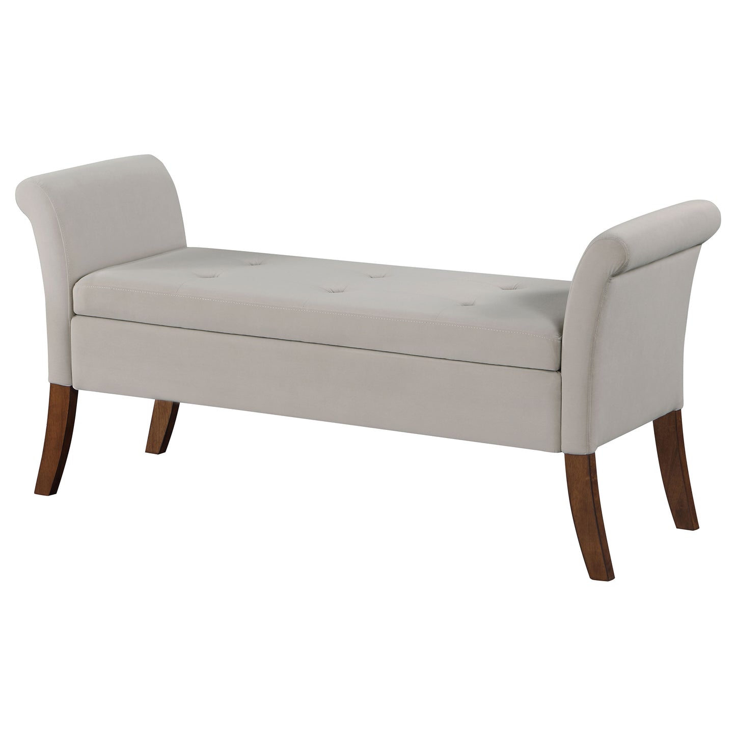 Farrah Velvet Upholstered Rolled Arm Storage Bench – Beige