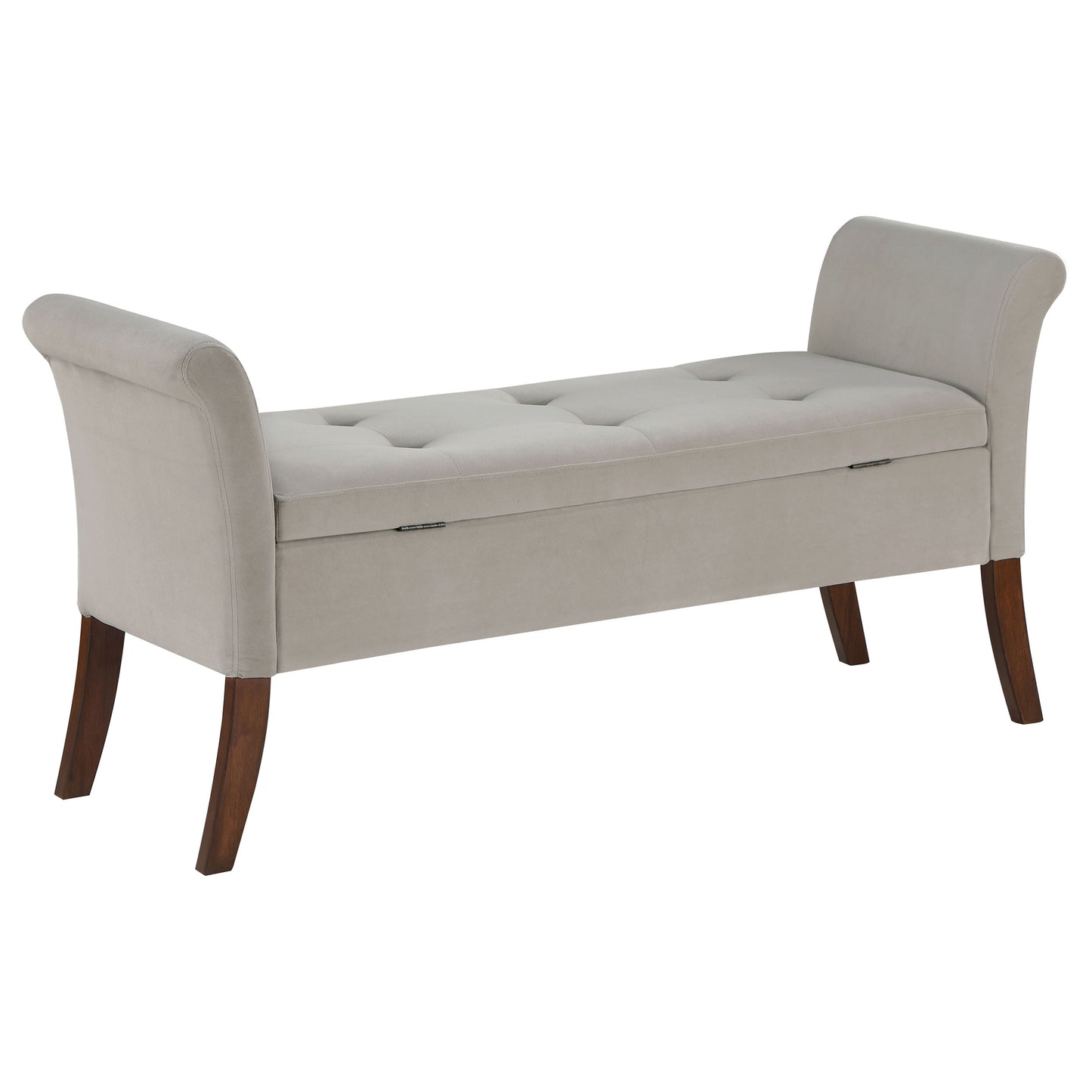 Farrah Velvet Upholstered Rolled Arm Storage Bench – Beige