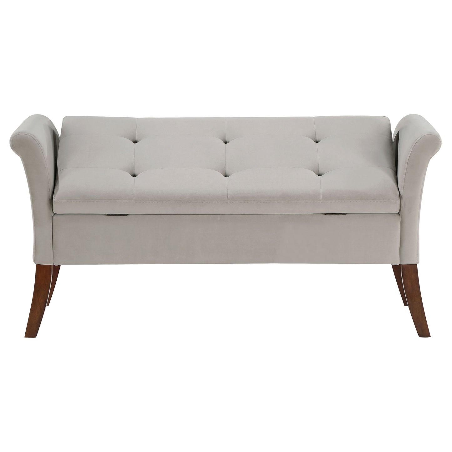 Farrah Velvet Upholstered Rolled Arm Storage Bench – Beige