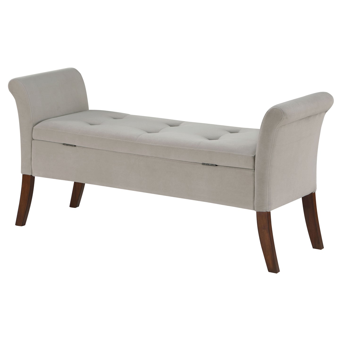 Farrah Velvet Upholstered Rolled Arm Storage Bench – Beige