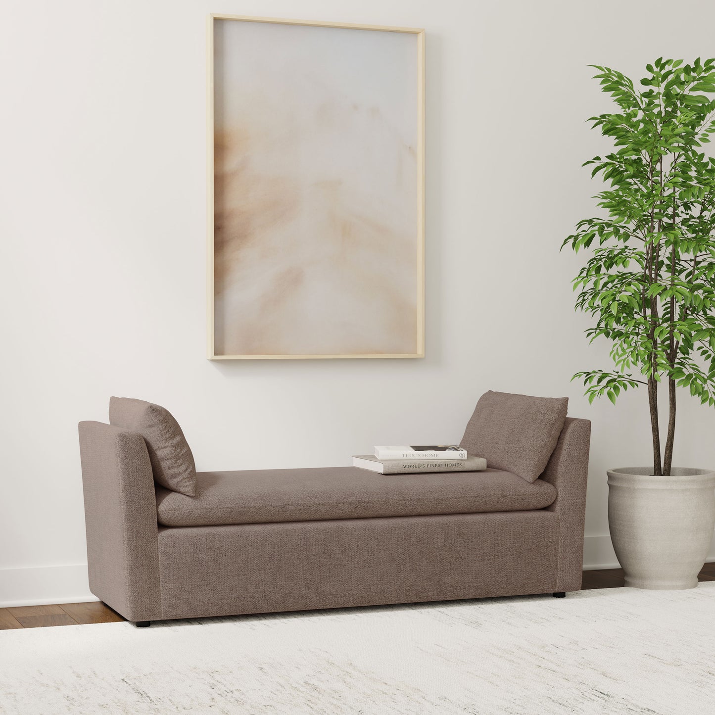 Robin Upholstered Accent Bench with Armrests – Brown