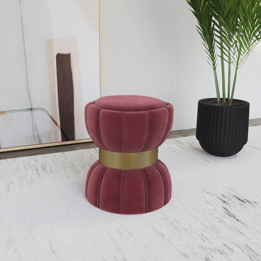 Modern Glam Velvet Ottoman with Gold Accent