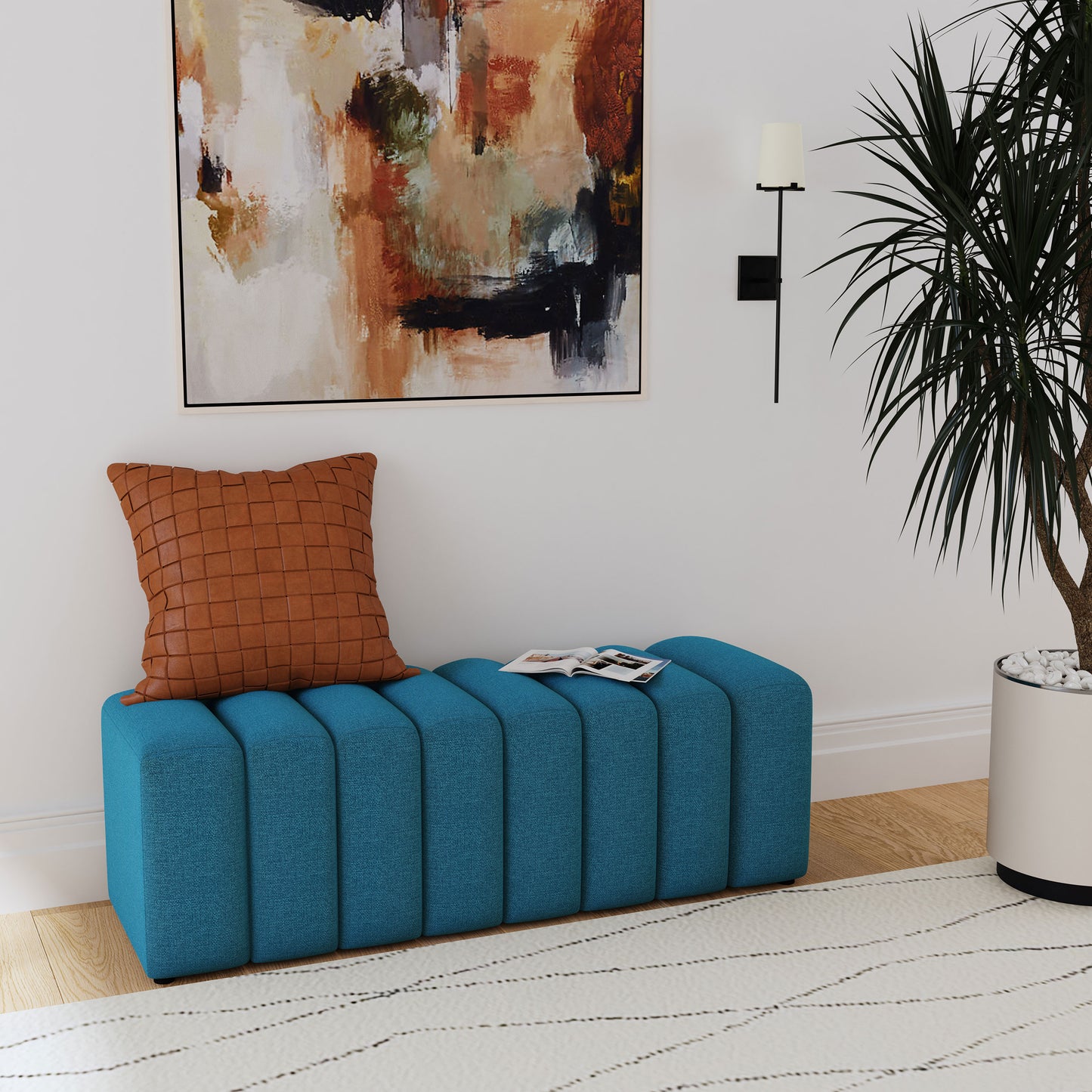 Liora Tufted Wave Accent Bench – Peacock Blue