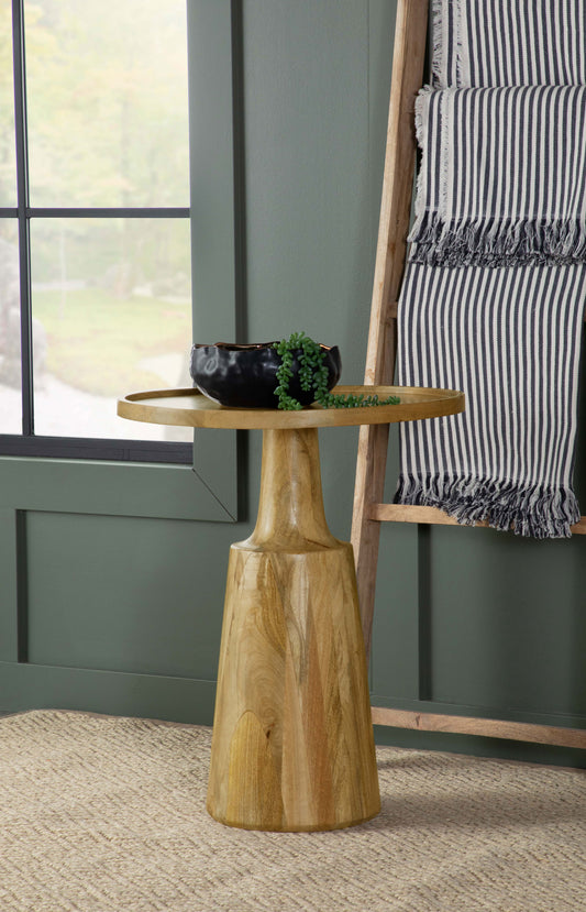 Zymera Round Mango Wood Pedestal Accent Table Natural Finish