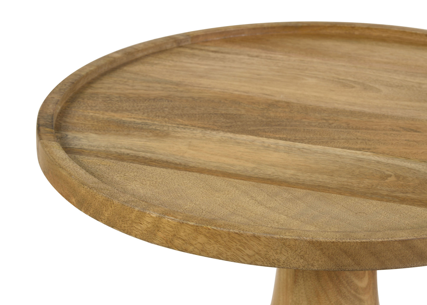 Zymera Round Mango Wood Pedestal Accent Table Natural Finish