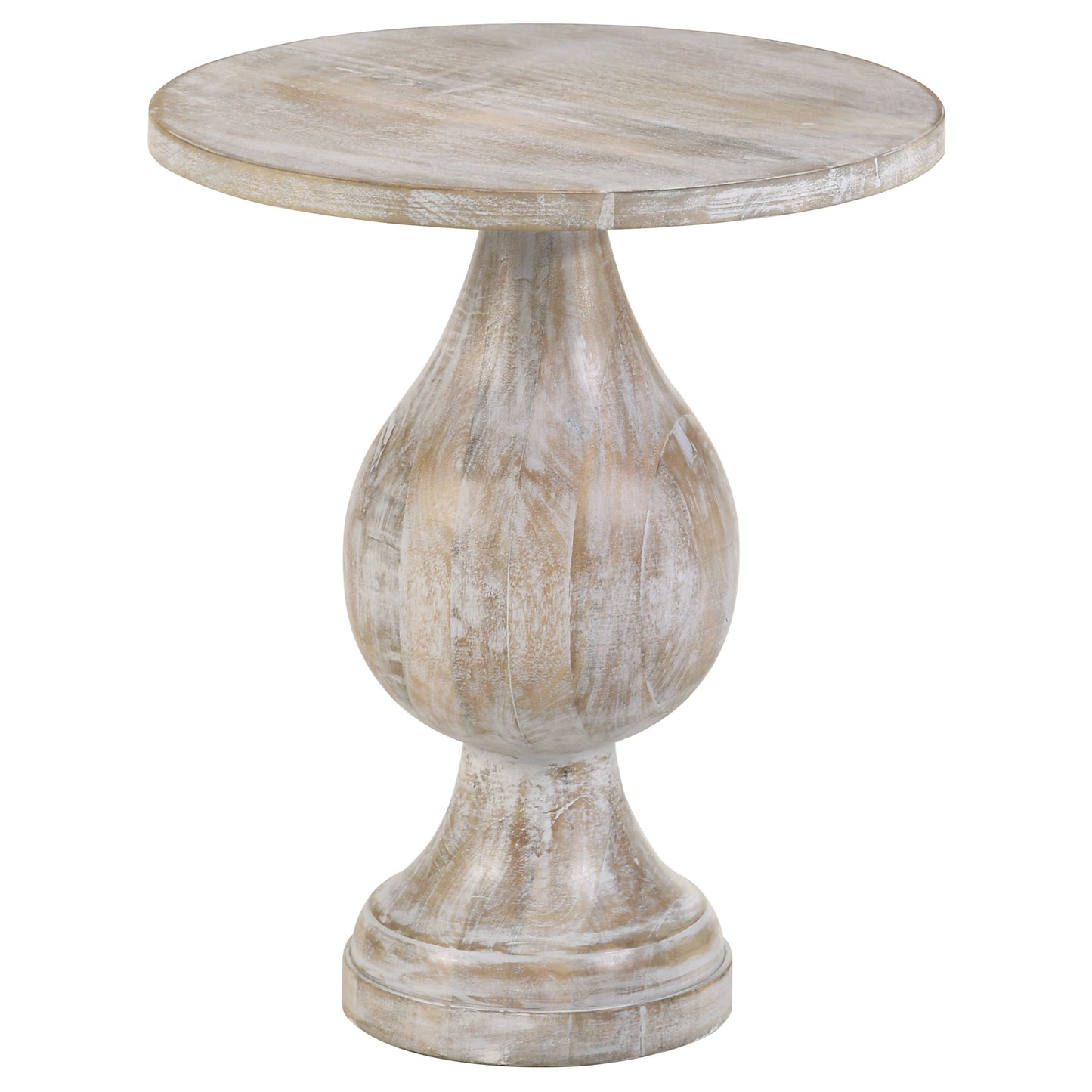 Alviera Round Pedestal Mango Wood Side Table White Washed Finish