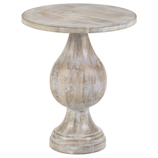 Alviera Round Pedestal Mango Wood Side Table White Washed Finish