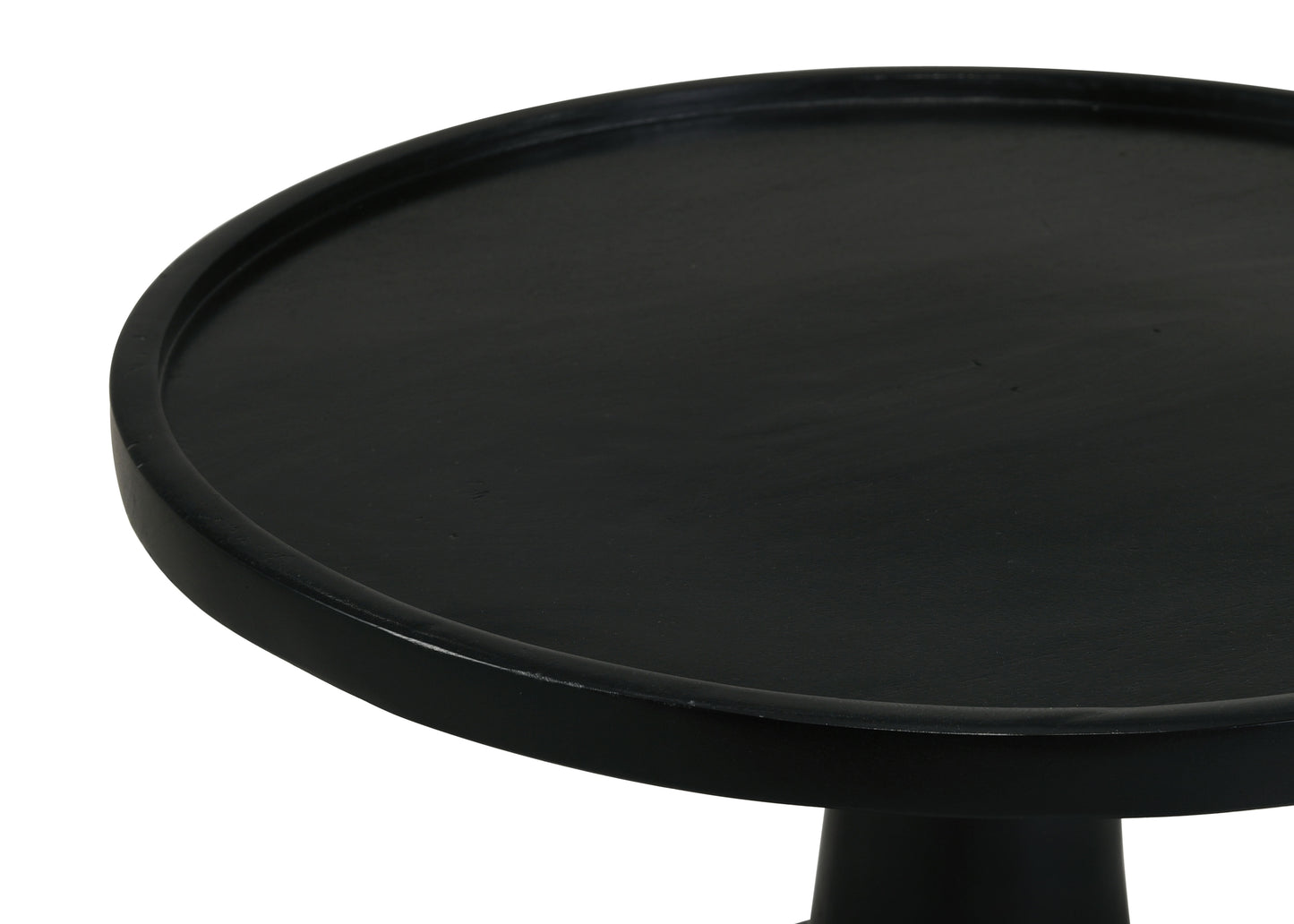 Zymera Round Mango Wood Pedestal Accent Table Black Stained Finish